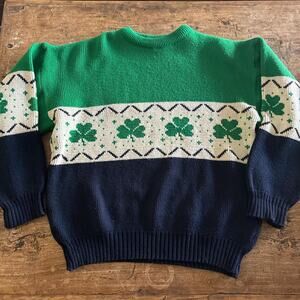Vintage 80's Irish chunky Green and Blue Grandpa Sweater  Small to Medium